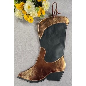 Handmade Cowboy Boot Christmas Stocking Metallic Faux Leather Western Holiday
